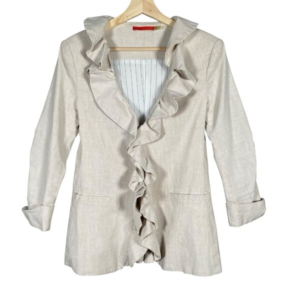 Alice + Olivia Ruffle Blazer XS Linen Blend Jacket Coquette Romantic Feminine - Picture 1 of 16
